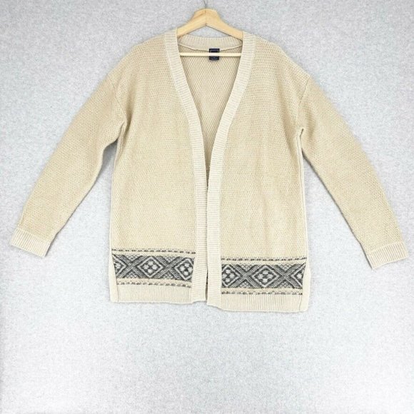 GAP Womens Cardigan Sweater Aztec Size Medium Tan Knit Casual Wool Blend Top - Picture 1 of 6